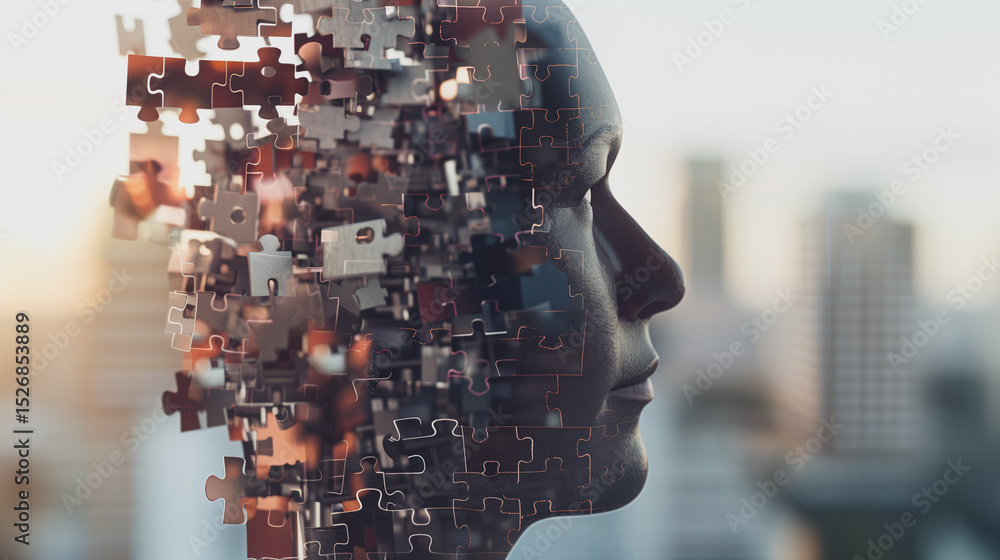 Poster mindscape: exploring the complexities of human thought and intellect, a serene profile of a human me