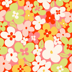 Hand drawn playful floral pattern, bold stylized flower seamless design for fabric, digital paper