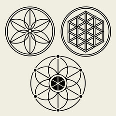 Sacred geometry symbols flower of life metatron's cube seed of life mandala design
