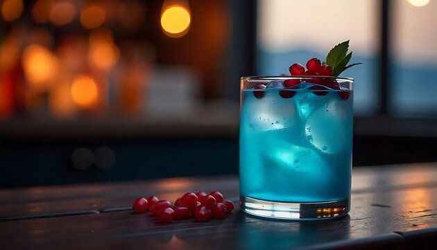 Vibrant blue Mahito cocktail catches the eye
Fresh pomegranates add a rich, juicy contrast
Stylish composition offers room for branding or text
Ideal for summer menus, ads, or social media visuals