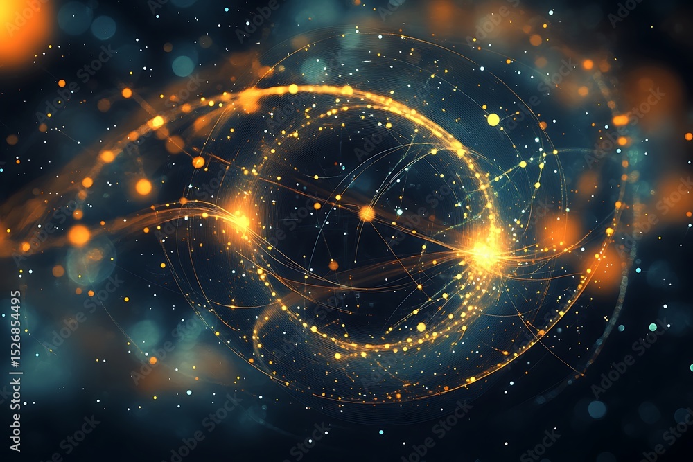Poster abstract background with molecules and particles.