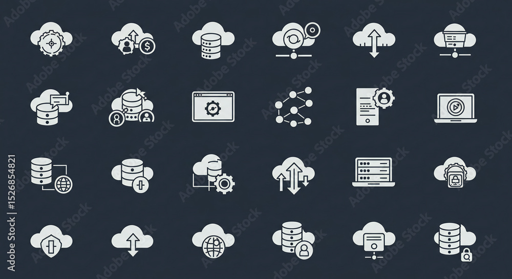 Aufkleber cloud computing services and technology vector icon set for digital transformation and data storage 
