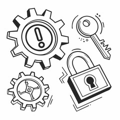 Gears key lock security system mechanism warning alert