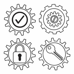 Cogwheels gears security system padlock key checkmark process
