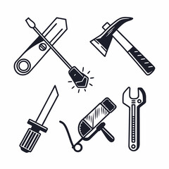 Hand drawn tools icons set black and white illustration