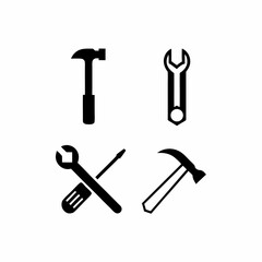 Simple black tool icons hammer wrench screwdriver repair maintenance