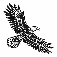 Majestic bald eagle in flight black and white illustration