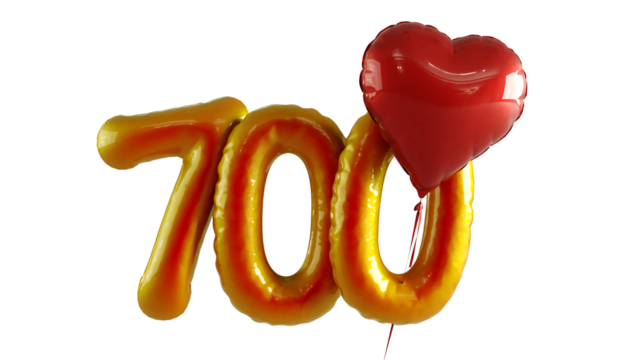 Numbers seven hundred Balloon with red heart Isolated on transparent background - Powered by Adobe