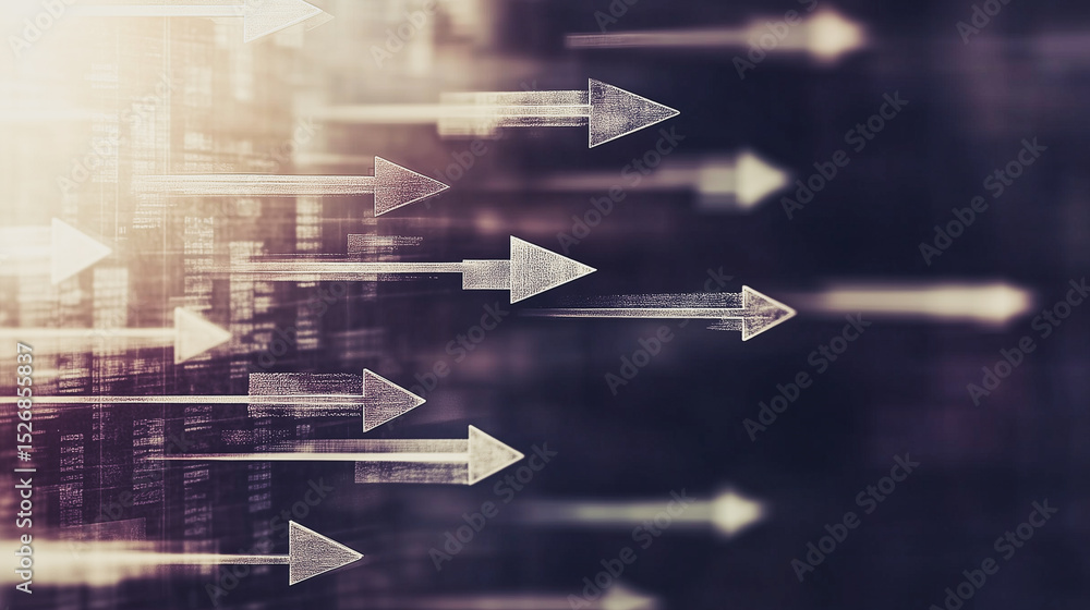 Poster arrows of progress: an abstract depiction of numerous arrows, conveying the concepts of progress, di