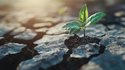 Young plant growing from cracked earth.