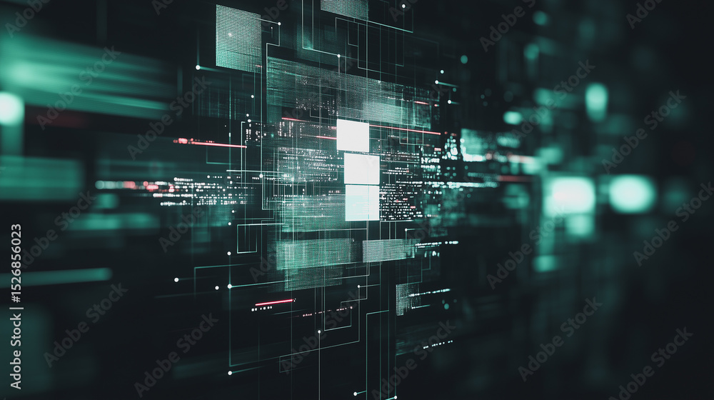 Poster cybernetic nexus: a mesmerizing display of interconnected data streams and intricate digital network