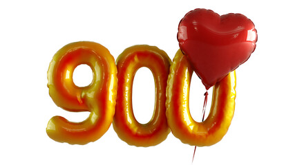 Numbers nine hundred Balloon with red heart Isolated on white background