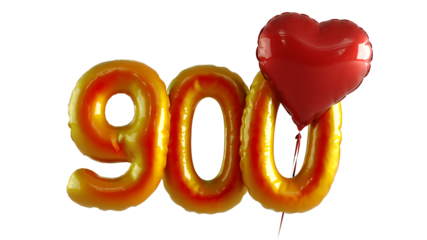Numbers nine hundred Balloon with red heart Isolated on white background