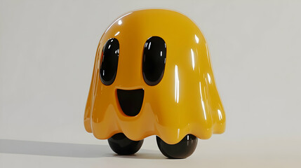Smiling Yellow Cartoon Ghost 3D Render
