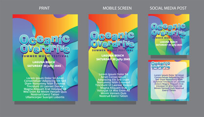 Abstract Gradient Waves. Colorful Clean Design for Social Graphics. fluid design template multiple platform for print, mobile screen and social media post vector illustration