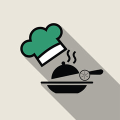 vector icons cooking food chef hat include a pizza slice, a sushi roll, spaghetti and meatballs, a curry bowl burger , fish 
