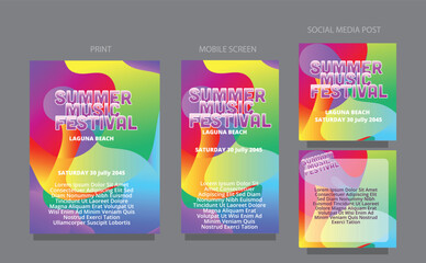 Colorful Summer Flow Abstract Vibrant Wave for Ads and Posters. fluid design template multiple platform for print, mobile screen and social media post vector illustration