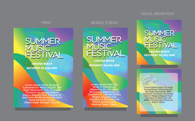 Vibrant Waveform Design. Summer Abstract Template for multiple Use. fluid design template multiple platform for print, mobile screen and social media post vector illustration