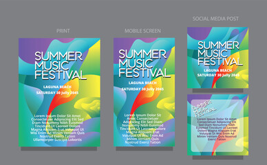 Abstract Summer Beat. Colorful Fluid Wave Background. fluid design template multiple platform for print, mobile screen and social media post vector illustration