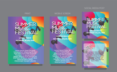Music Inspired Abstract. Vibrant Wave Design for Summer Events. fluid design template multiple platform for print, mobile screen and social media post vector illustration