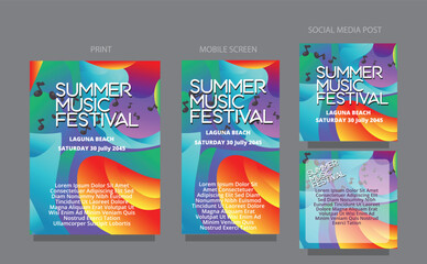 Creative Summer Wave. Fluid Gradient Background Template. fluid design template multiple platform for print, mobile screen and social media post vector illustration