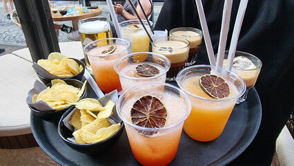 drinks coffee chips waiter dish summer holidays