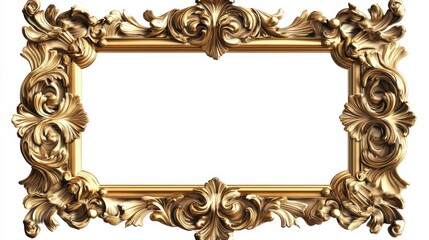 Old antique gold vintage decorative frame horizontal format cut out. PNG Frame. Stylish classic gold painting, carved design patterns