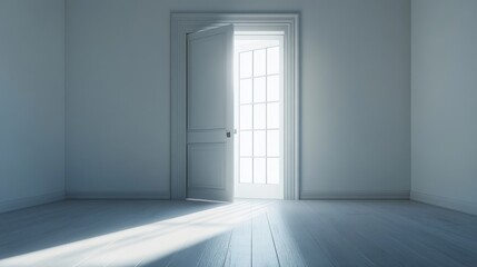 Sunlight streaming through open door in minimalist room