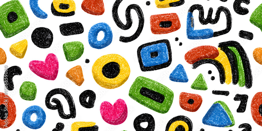Poster fun colorful line doodle seamless pattern. creative minimalist style art background for children or 