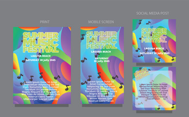 Modern Music Flow. Abstract Vibrant Design for Promotions. fluid design template multiple platform for print, mobile screen and social media post vector illustration