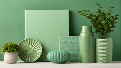 Sage green home decor still life arrangement