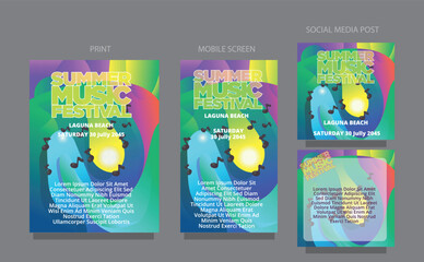 Abstract Gradient Summer.Colorful Wave Design for summer music festival publication. fluid design template multiple platform for print, mobile screen and social media post vector illustration