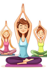 Women practicing yoga in colorful outfits