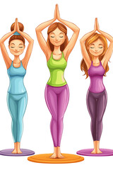 Women practicing yoga in colorful outfits