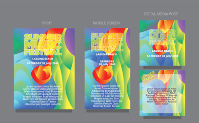 Clean Wave Design. Vibrant Summer music festival Abstract Templates. fluid design template multiple platform for print, mobile screen and social media post vector illustration