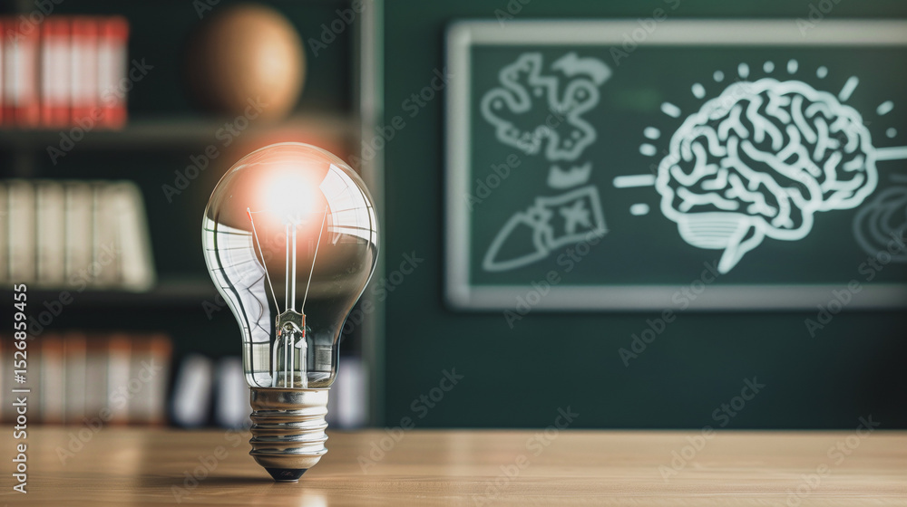 Poster idea spark: a luminous light bulb, representing innovative thinking and problem-solving, glows brigh