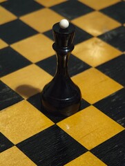 Black queen standing on chessboard is waiting for next move