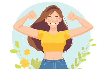 Cheerful Young Woman Celebrating Strength