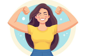 Cheerful Young Woman Celebrating Strength