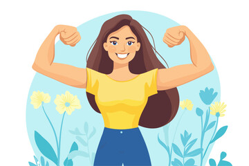 Cheerful Young Woman Celebrating Strength