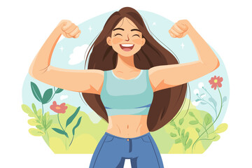 Cheerful Young Woman Celebrating Strength