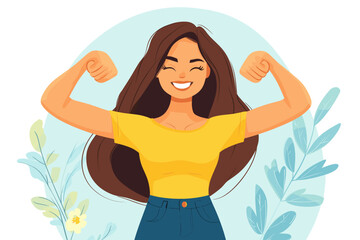 Cheerful Young Woman Celebrating Strength