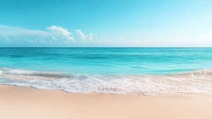 beautiful tropical beach banner, empty beach with white golden sand and blue torquoise sea