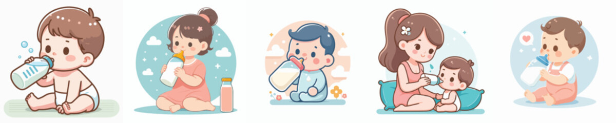 Vector of a baby drinking milk