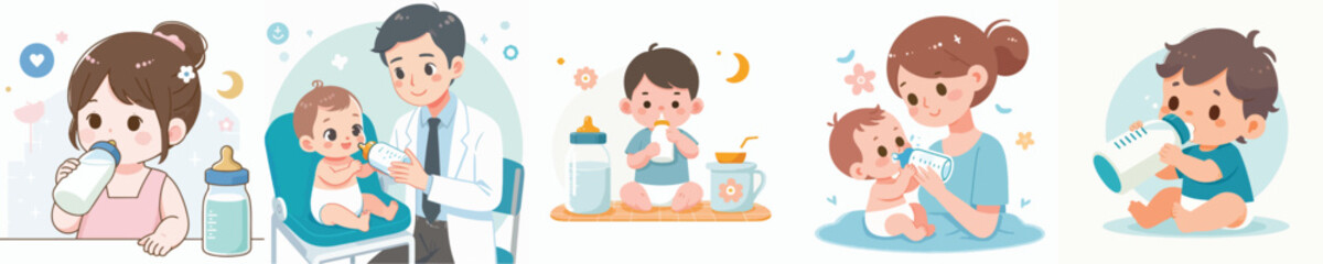Vector of a baby drinking milk