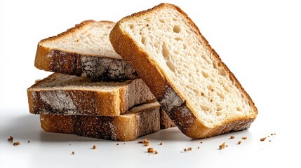 Slices of freshly baked bread creating an appealing stack on white background