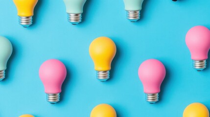 Colorful light bulbs arranged on a blue background create a vibrant display