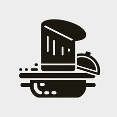 vector icons cooking food chef hat include a pizza slice, a sushi roll, spaghetti and meatballs, a curry bowl burger , fish 
