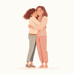 Happy mother-daughter embrace illustration