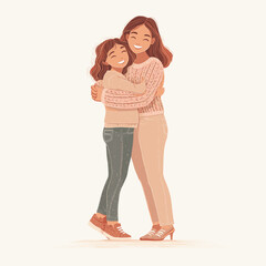 Happy mother-daughter embrace illustration